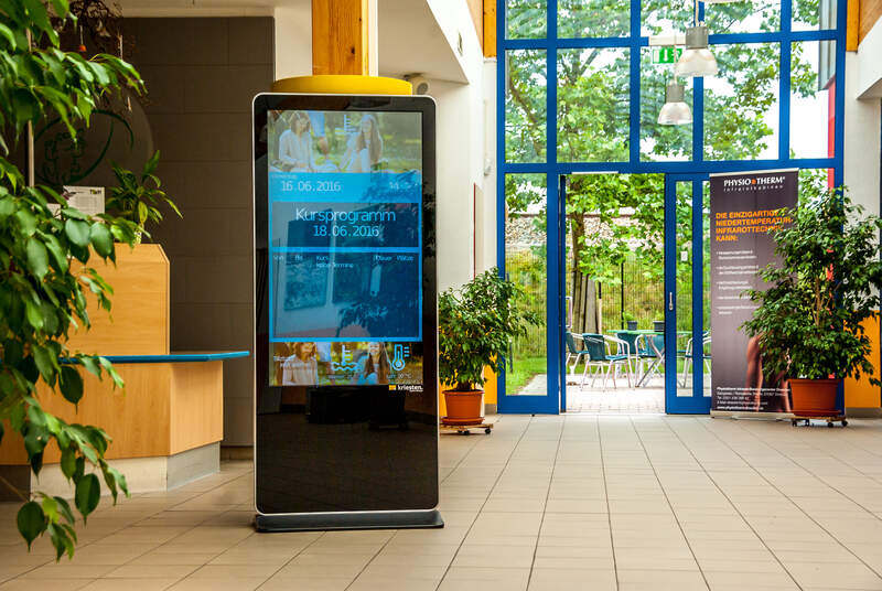 digital kiosk screen in the lobby